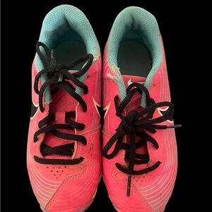 Nike softball/baseball cleats, kids size 1.5, pink & blue.
